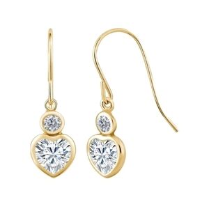 Certified 14K Yellow Gold 1.2ct Diamond Heart Earrings Moissanite